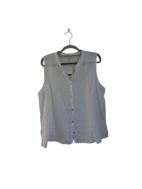 Eileen Fisher Washed Organic Linen Poplin‎ Sleeveless Shirt NEW Size XL